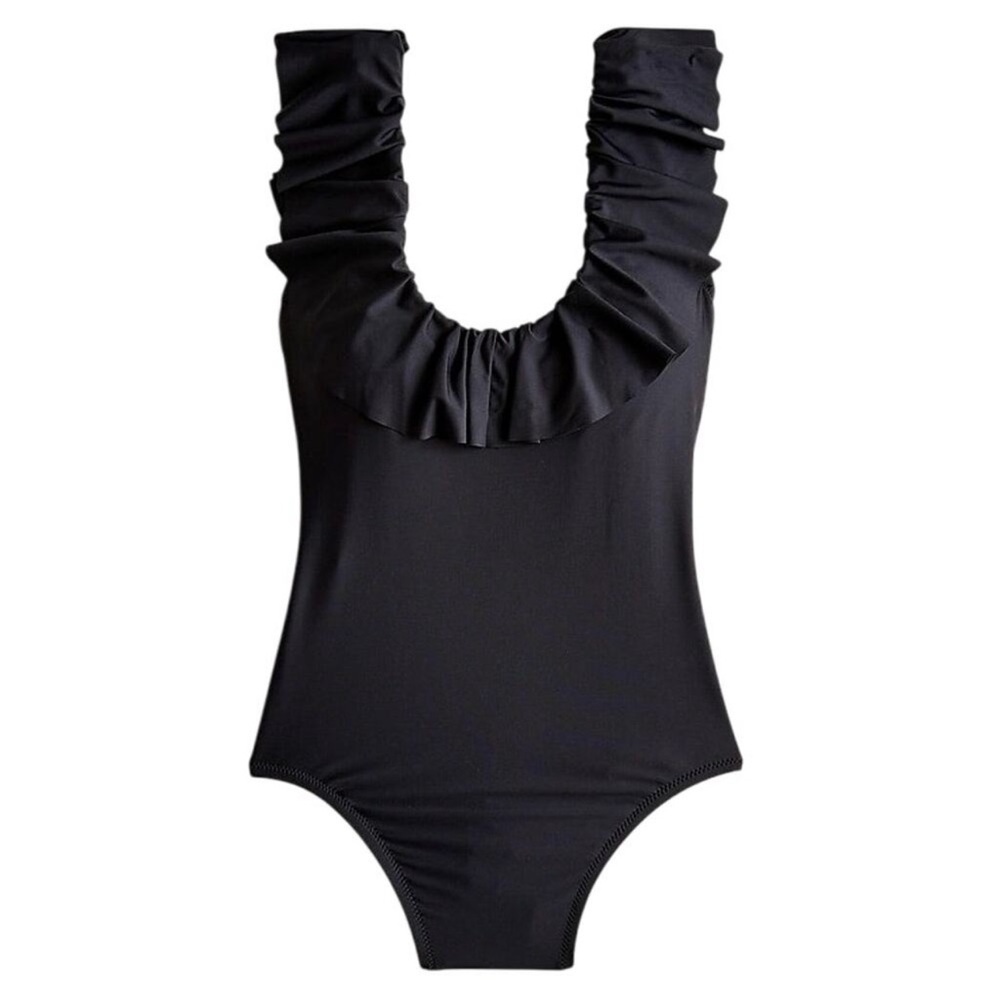 J. Crew Ruffle scoopback one-piece swimsuit Black size 14 - Picture 1 of 9